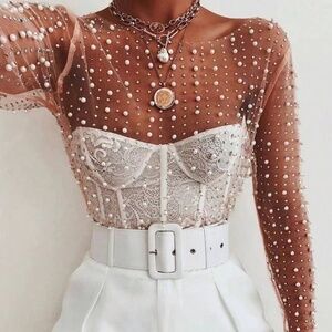 New to Posh C 🔆| Euro Style Sheer Pearl Elegant Sparkle Top
